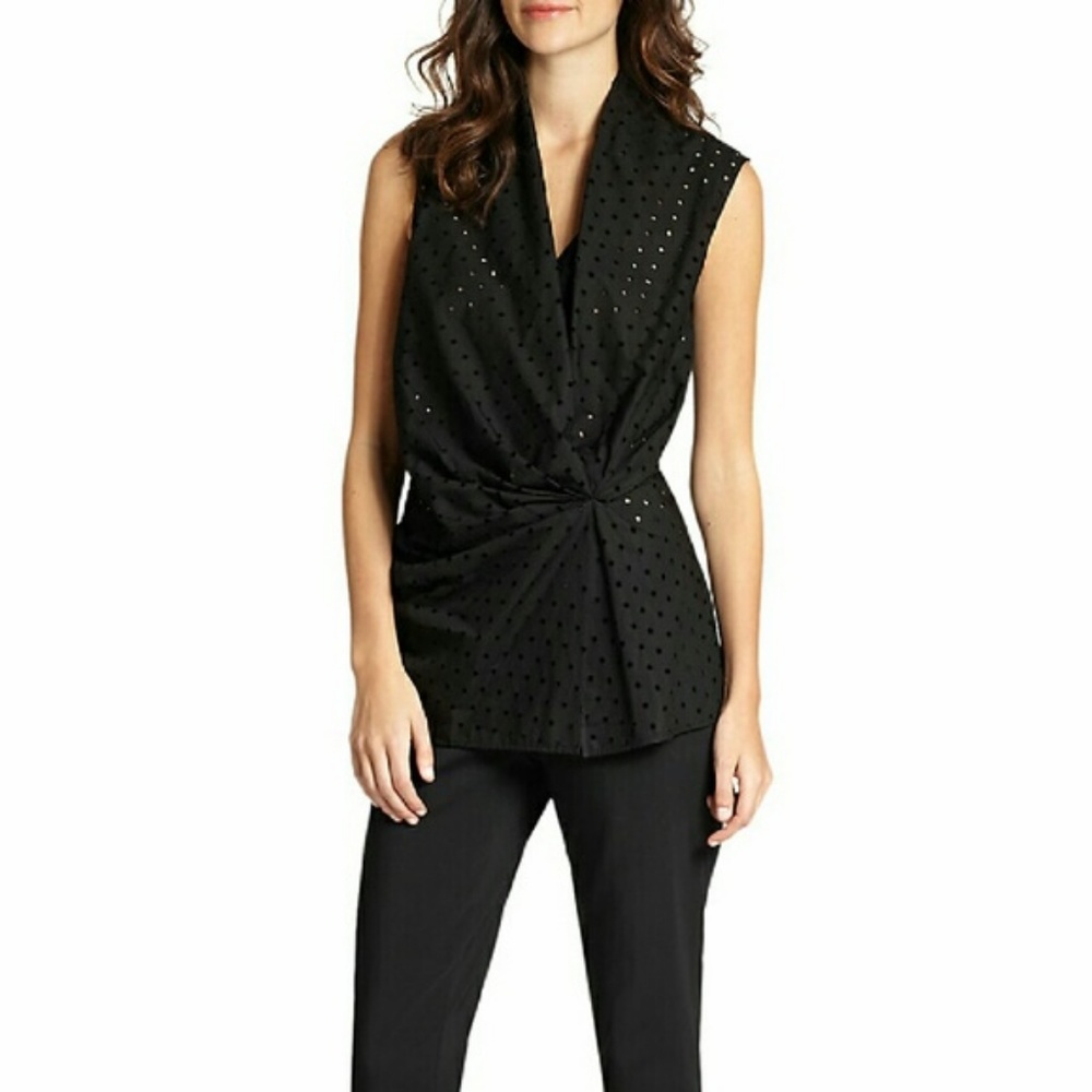 Natori | Perforated Sleeveless Gathered Blouse